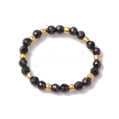 Natural Black Spinel Beaded Stretch Rings for Women RJEW-JR00868-13-1