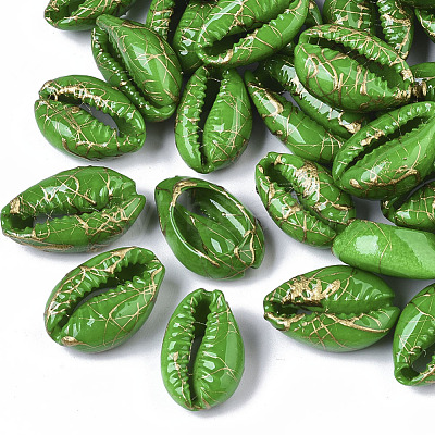Spray Painted Natural Cowrie Shell Beads X-SSHEL-R047-03-A03-1