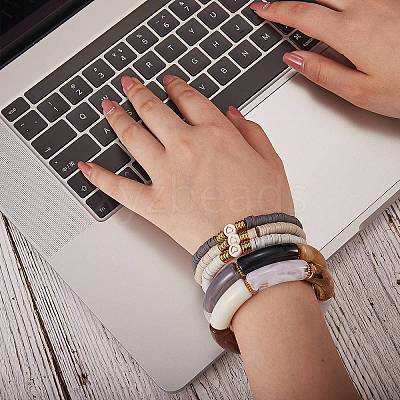 10Pcs 10 Style Handmade Polymer Clay Heishi Beaded Stretch Bracelets Set with Heart BJEW-SW00036-05-1
