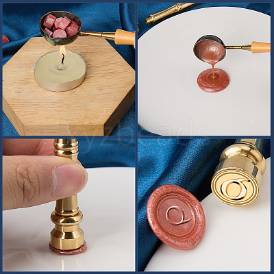 1Pc Golden Tone Brass Wax Seal Stamp Heads with Bamboo Stick Shaped Handles STAM-CP0001-05Q-1
