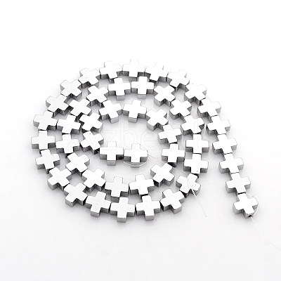 Greek Cross Electroplate Non-magnetic Synthetic Hematite Beads Strands X-G-P046-06A-1