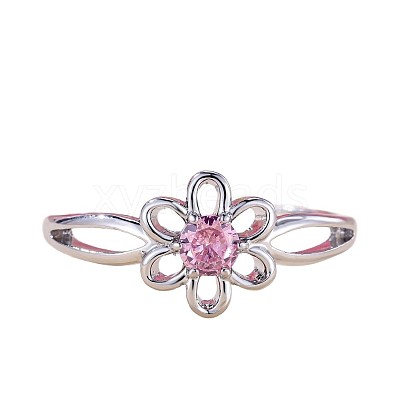 Flower Brass Micro Pave Pearl Pink Cubic Zirconia Finger Rings FS-WGCFB35-06-1