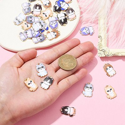 30Pcs Cat Printed Alloy Pendants ENAM-CJ0005-57-1