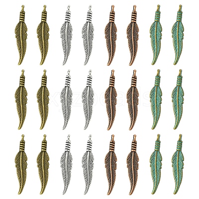 60Pcs 4 Colors Tibetan Style Alloy Pendants TIBEP-FS0001-18-1