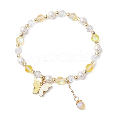 5Pcs Frosted Dyed Synthetic Moonstone & Shell Pearl Round Beads Stretch Bracelets BJEW-JB11822-1