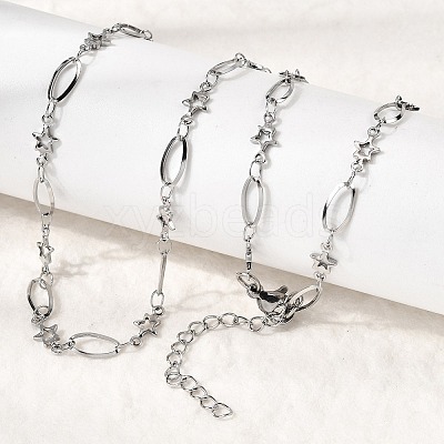 304 Stainless Steel Star Link Chain Necklaces for Women NJEW-A046-02A-P-1