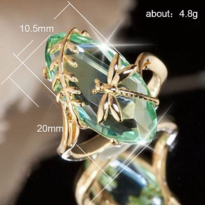 Leaf & Dragonfly Brass Glass Finger Rings FS-WGB6037-01-1