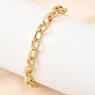 Brass Oval & Twist Ring Link Chain Bracelets for Women BJEW-F531-06G-1