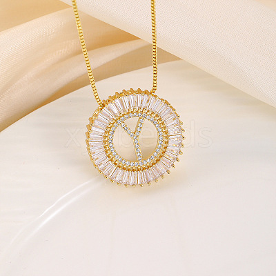 Brass Pave Clear Cubic Zirconia Ring with Letter Pendant Box Chain Necklaces FS-WG44D8C-25-1