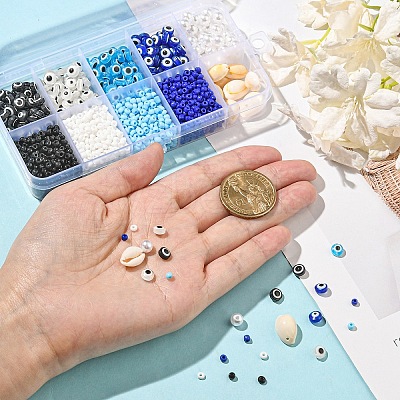 DIY Evil Eye Resin & Glass & Natural Cowrie Shell Beads Bracelets Making Kits DIY-YW0010-25-1