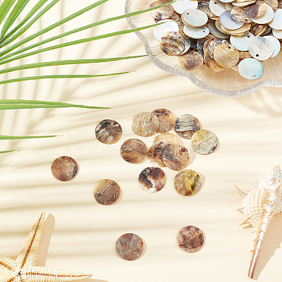 400Pcs Shell Flat Round Charms BSHE-GO0001-02-1