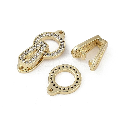 Brass Clear Cubic Zirconia Fold Over Clasps KK-Z078-09G-1