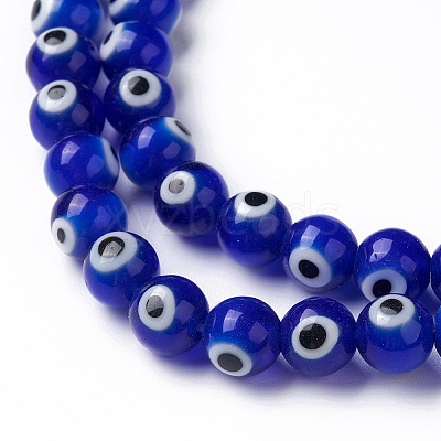 Round Handmade Evil Eye Lampwork Beads Strands LAMP-R114-8mm-02-1