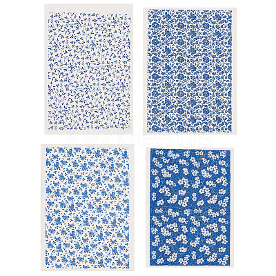 4Pcs 4 Styles Flower Pattern Paper Ceramic Decals DIY-GF0013-26-1