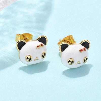 Brass Enamel Stud Earrings for Women LS-EJEW-U049-02A-G-1