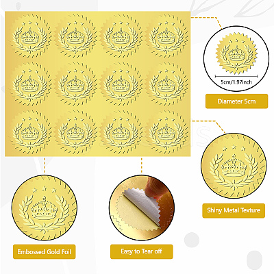 12 Sheets Self Adhesive Gold Foil Embossed Stickers DIY-WH0451-020-1