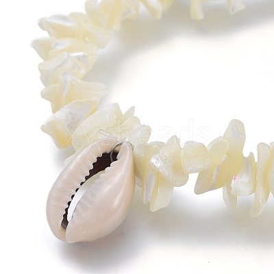 White Shell Chip Beads Charm Stretch Bracelets BJEW-JB03979-1