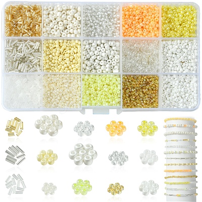 DIY Round Glass Beads Bracelets Making Kits SEED-FS0001-34-1