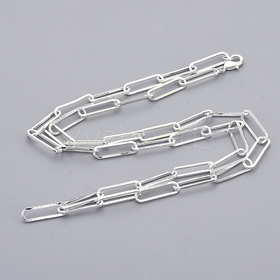 Brass Flat Oval Paperclip Chain Necklace Making MAK-S072-07B-S-1
