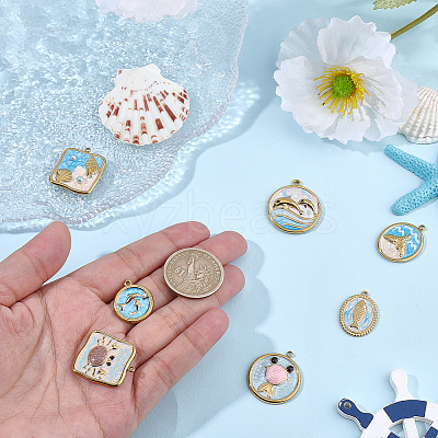 10Pcs 10 Styles 304 Stainless Steel Enamel Pendants STAS-SC0021-21-1