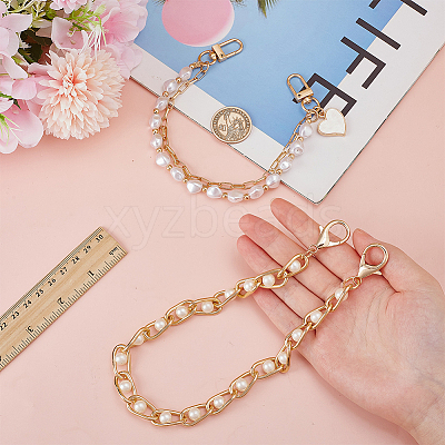 2Pcs 2 Styles Alloy & Nuggets White ABS Plastic Imitation Pearl Beaded Bag Handles FIND-AR0005-97-1