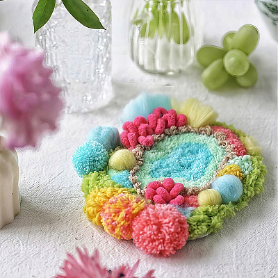 DIY Coaster Punch Needle Embroidery Starter Kits for Beginners DIY-WH20095-003B-1
