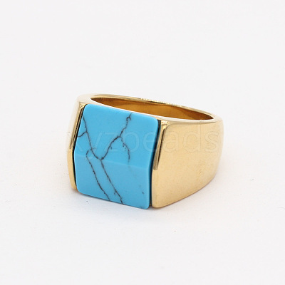 Rectangle Synthetic Turquoise Finger Ring FIND-PW0021-08D-G-1