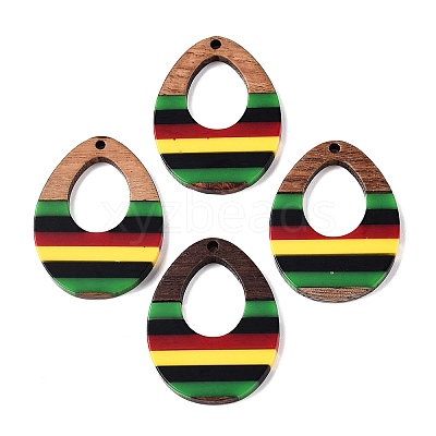 Jamaican Colour Epoxy Resin & Walnut Wood Pendants RESI-N039-122P-1
