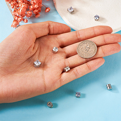 8Pcs 4 Style Clear Cubic Zirconia Flat Round Clip-on Earrings EJEW-TA0001-15-1