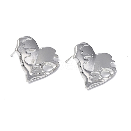 304 Stainless Steel Heart Stud Earrings for Women EJEW-F300-03P-1