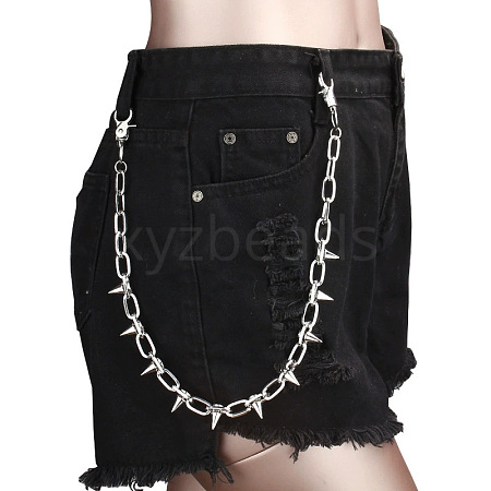 Punk Style Alloy with Aluminium Spiked Cone Chain Belts for Pants FS-WGA3437-01-1