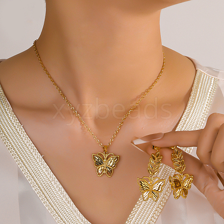 Elegant Butterfly Brass Necklace & Earrings Set for Women BV3695-1