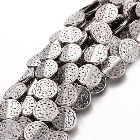 Tibetan Style Alloy Flat Round Bead Strands TIBEB-F063-03-NR-1