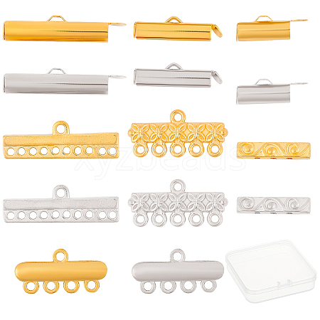 SUNNYCLUE 84 Pcs 14 Styles Brass Slide On End Clasp Tubes KK-SC0002-01-1