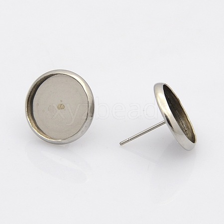 Tarnish Resistant 304 Stainless Steel Flat Round Stud Earring Settings STAS-N019-21-12mm-1