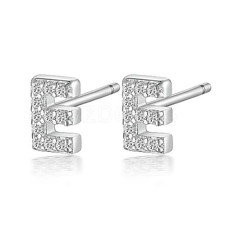 Anti-Tarnish Rhodium Plated 925 Sterling Silver Initial Letter Stud Earrings HI8885-05-1