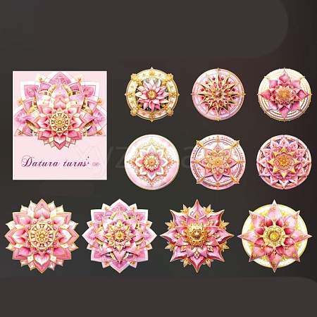 10Pcs 10 Styles Mandala Flower Waterproof PET Decorative Stickers PW-WG18888-01-1