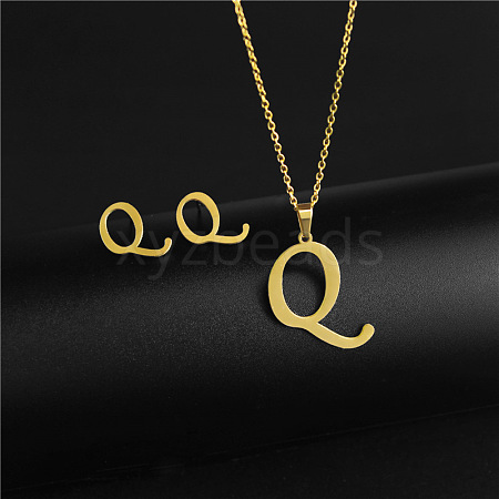 304 Stainless Steel Letter Pendant Necklaces & Stud Earrings Sets WG4BFDA-17-1