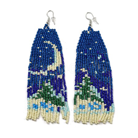 Boho Seed Bead Christmas Tree Tassel Earrings EJEW-Q380-03B-1