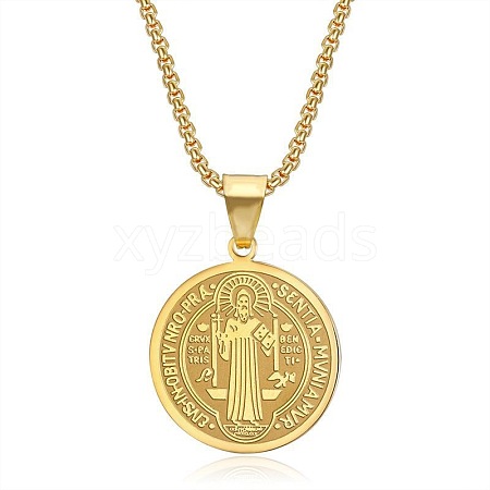 Stainless Steel Saint Benedict Necklace Exorcist Pendant Men Vintage Round Jewelry KQ8311-1-1