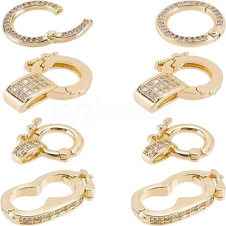 CHGCRAFT 8Pcs 4 Style Brass Micro Pave Clear Cubic Zirconia Twister Clasps ZIRC-CA0001-09-1