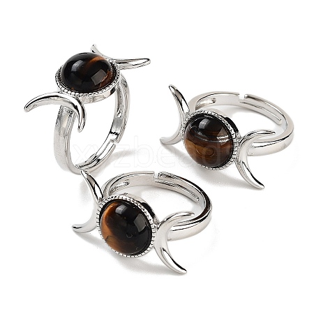 Natural Tiger Eye Adjustable Rings RJEW-K271-01P-10-1