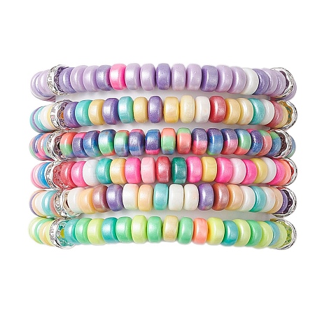 6Pcs Handmade Polymer Clay Heishi Beads Stretch Bracelets for Women BJEW-JB11378-1