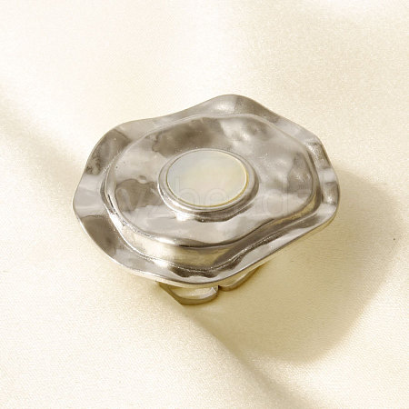 Geometric 304 Stainless Steel with Natural Shell Cuff Open Rings WP6687-1-1