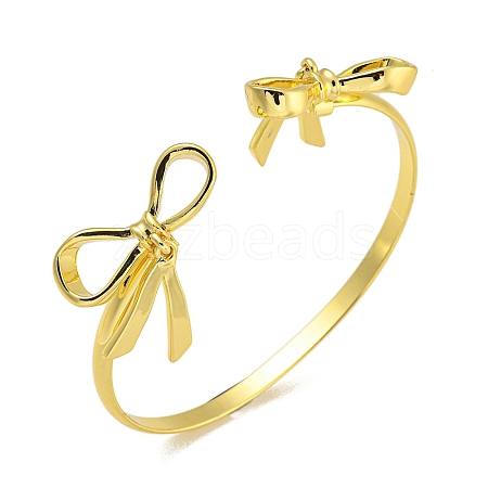 Rack Plating Bowknot Brass Cuff Bangles for Women BJEW-B106-25D-G-1