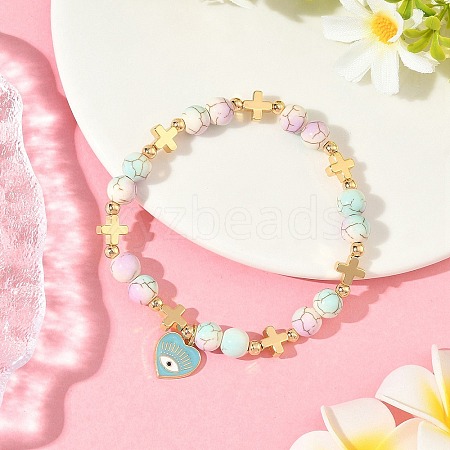 Heart with Eye Alloy Enamel Charm Bracelets BJEW-JB12287-02-1