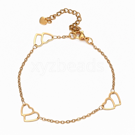 304 Stainless Steel Cable Chain Anklets AJEW-H104-07G-1