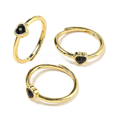 Heart Natural Black Agate Adjustable Rings RJEW-Q818-02G-05-1