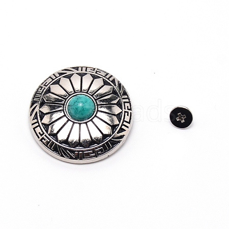 1-Hole Alloy & Turquoise Buttons PALLOY-WH0092-11C-P-1