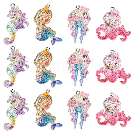 8Pcs 4 Styles Ocean Theme Transparent Resin Pendants CRES-FS0001-17-1